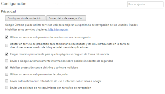 Configuracion de Privacidad de Chrome