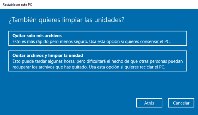 Windows 10: Restablecer PC Quitar Todo