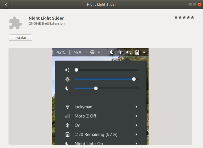 GNOME Shell Extension. Night Light Slider