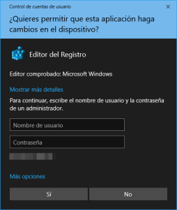 Windows. UAC Aviso con Credenciales