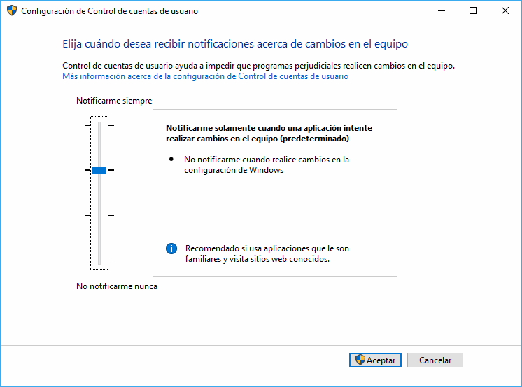 Windows. UAC Configurar Nivel de Alerta