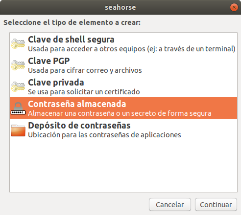 Seahorse. Almacenar Contraseña en Depósito