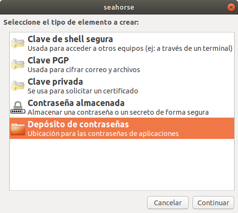 Seahorse. Crear Depósito de Contraseñas
