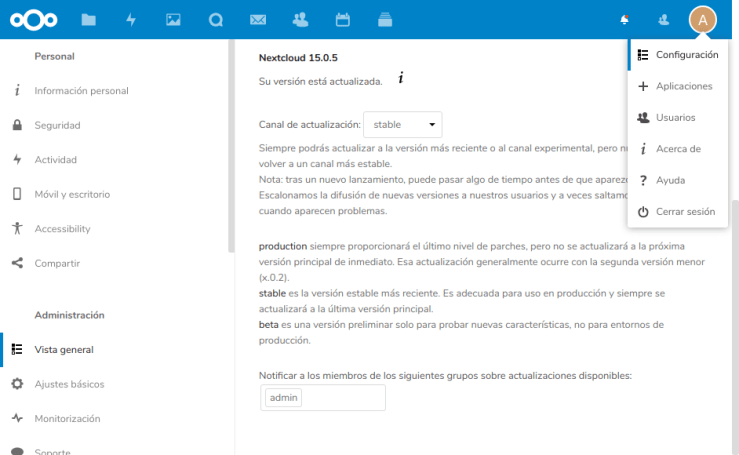 Nextcloud Admin Configuración