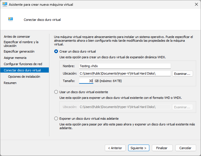 Hyper-V. Creación Máquina Virtual. Disco