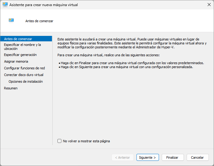 Hyper-V. Creación Máquina Virtual. Inicio