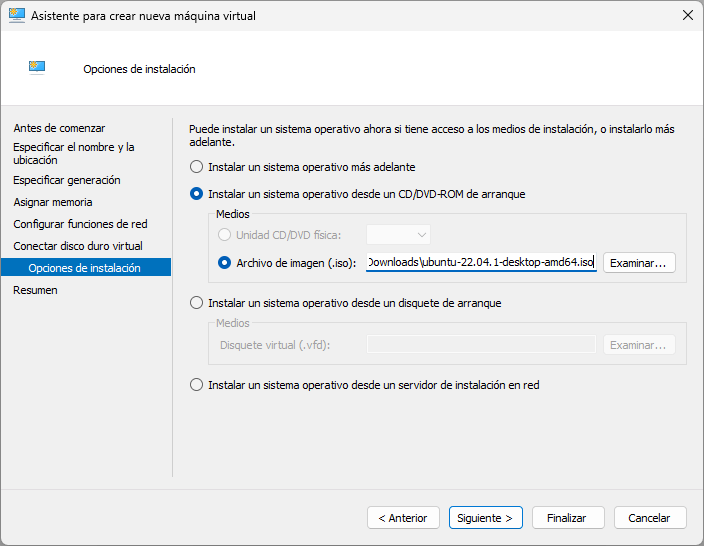 Hyper-V. Creación Máquina Virtual. Medios