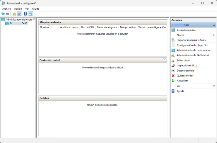 Hyper-V. Ventana Principal