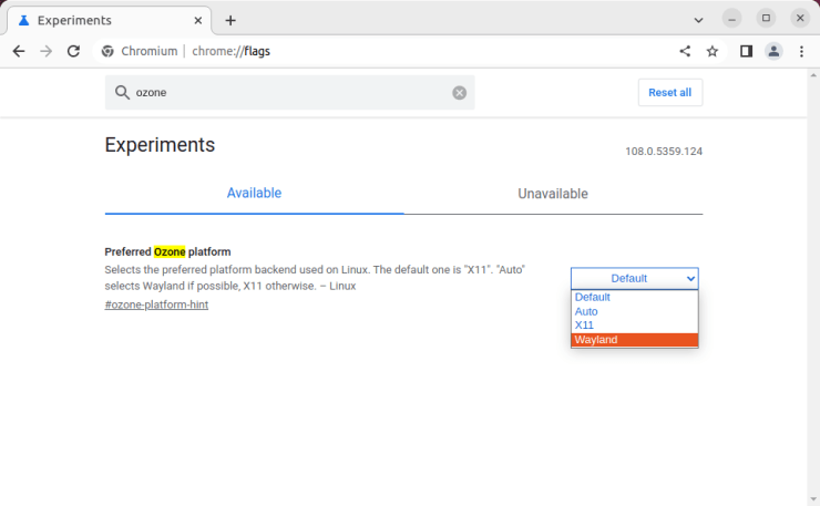 Chromium. Habilitar Wayland