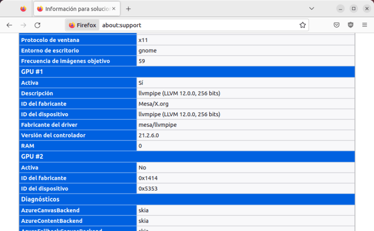 Firefox. Comprobar Uso de Wayland